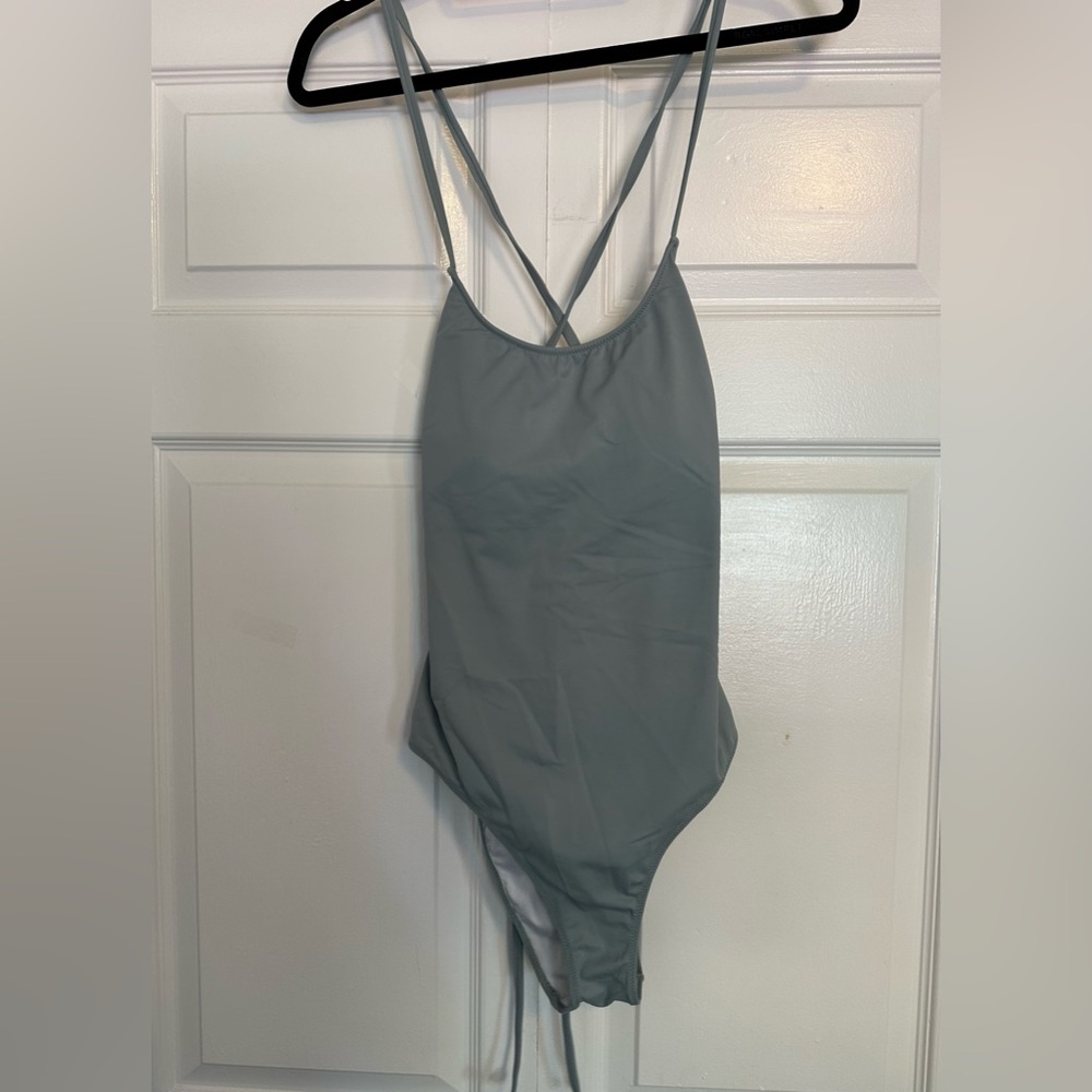 PINK Victoria's Secret Solid Grey One-Piece Swimsuit with Crossback Straps